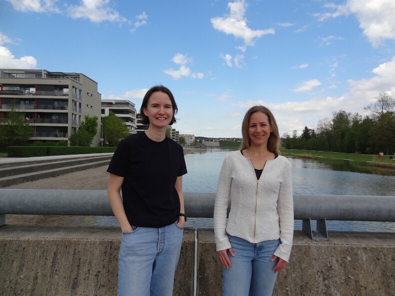 Die Co-Präsidentinnen der Grünen Opfikon Hëna Sadriu (links) und Daniela Rhyner (rechts) im Glattpark